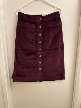 Sonoma Corduroy Midi Skirt in Burgundy with Front Buttons